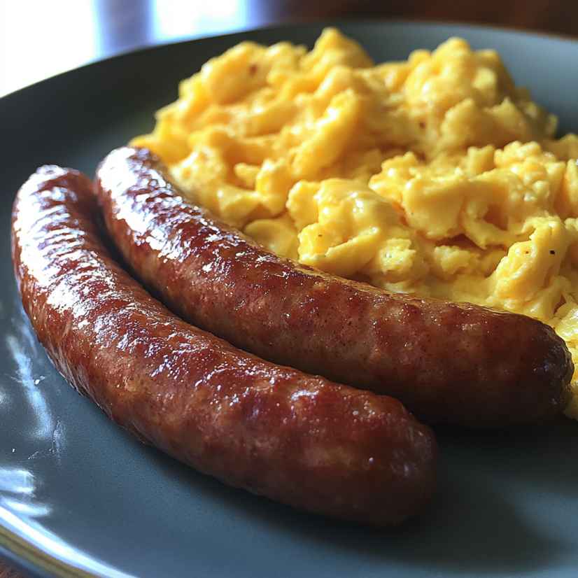  Beef sausage and scrambled eggs