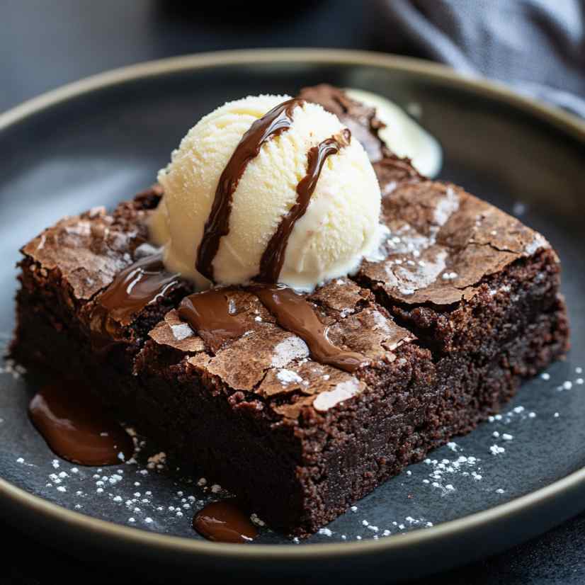 Chocolate Brownies served with vanilla ice cream