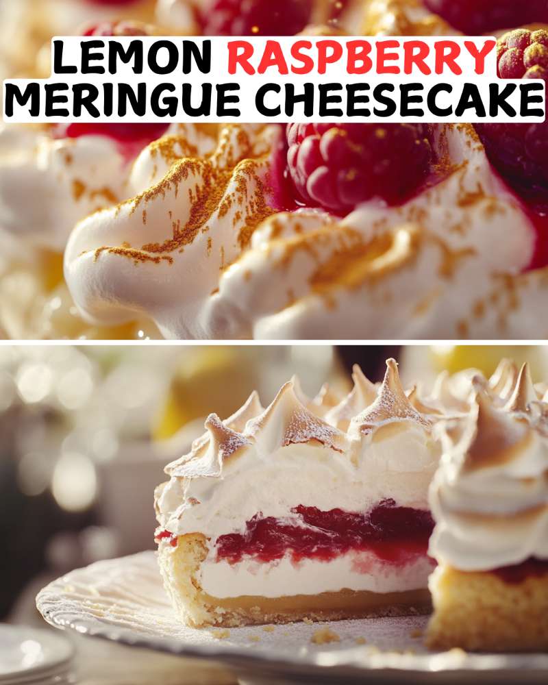 Lemon Raspberry Meringue Cheesecake