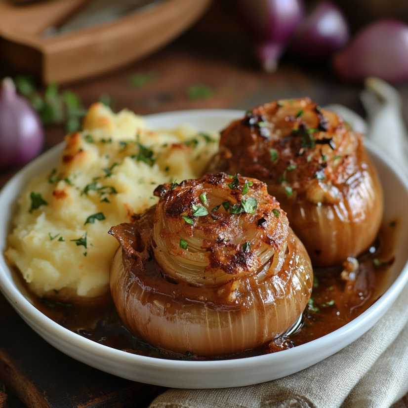 Onion Bombs served with mash 