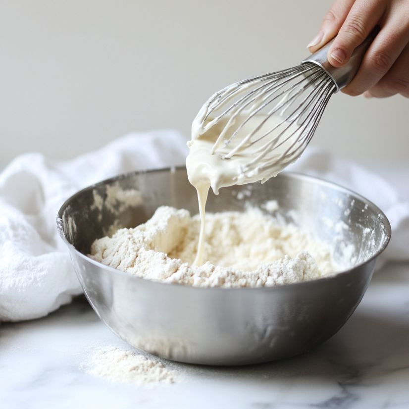 Pour in cold buttermilk and honey (if using), stirring gently until the dough just comes together.