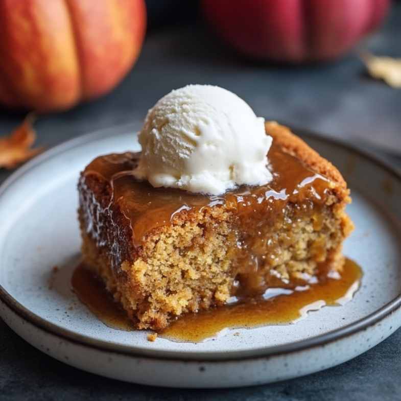 Pumpkin Cake with scoop of ice cream 