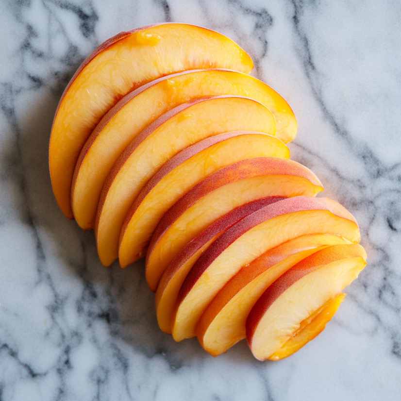 Slice the peaches into thin, even slices,