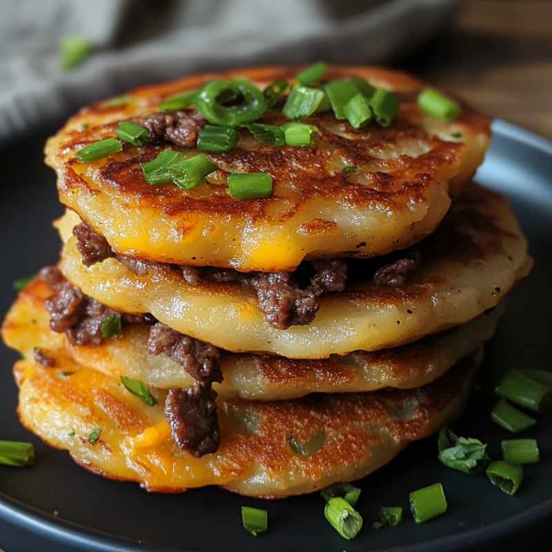 Stuffed Potato Pancakes with Beef and Cheese