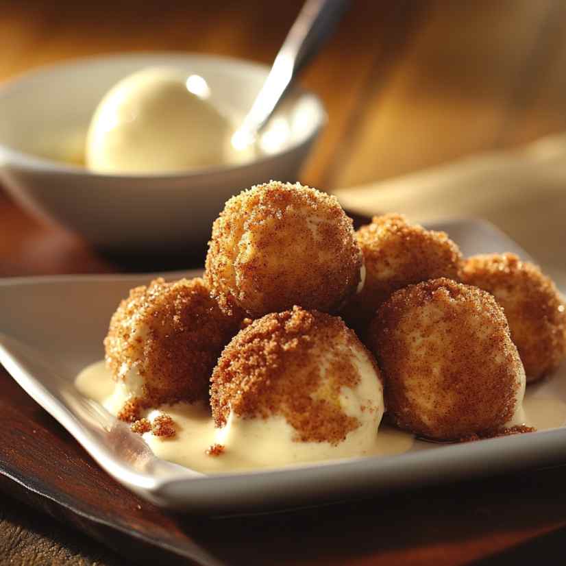 snickerdoodle poppers served with ice cream