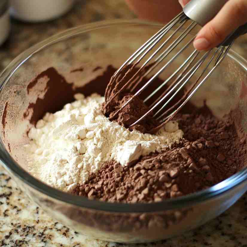  whisk together the flour, cocoa powder, baking powder